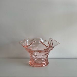 Vintage Pink Glass Ruffled Rim Dish